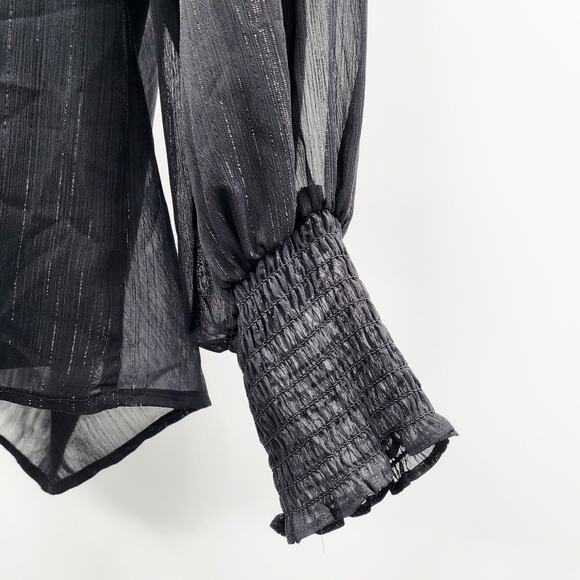 NWT WAYF Dede & Emily Black & Silver Sheer Off the Shoulder Top Women's Size M - Picture 5 of 9